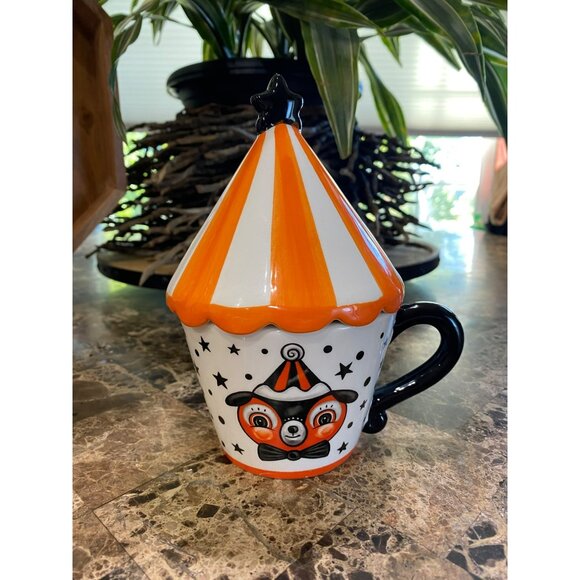 New Johanna Parker Carnival Cottage Halloween Coffee Tea Cup w/ Topper - Picture 2 of 7